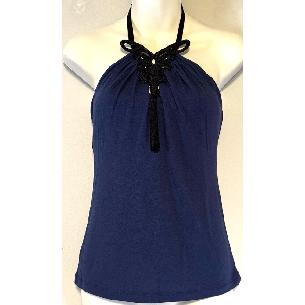 Vintage VS Moda International Halter Top Medium Crocheted Neckline Sexy 90s Y2K
